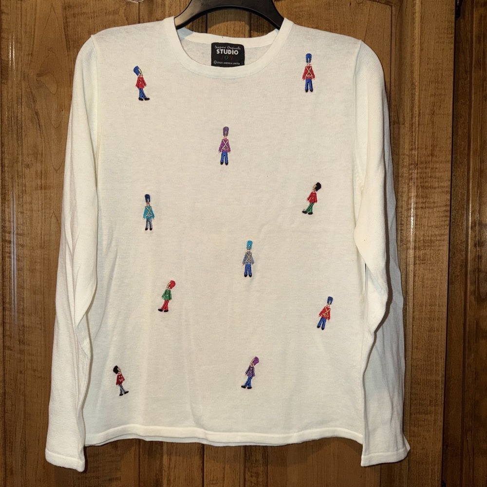 VTG Women's Designers Original Studio Christmas Toy Soldiers Sweater Size M NWT